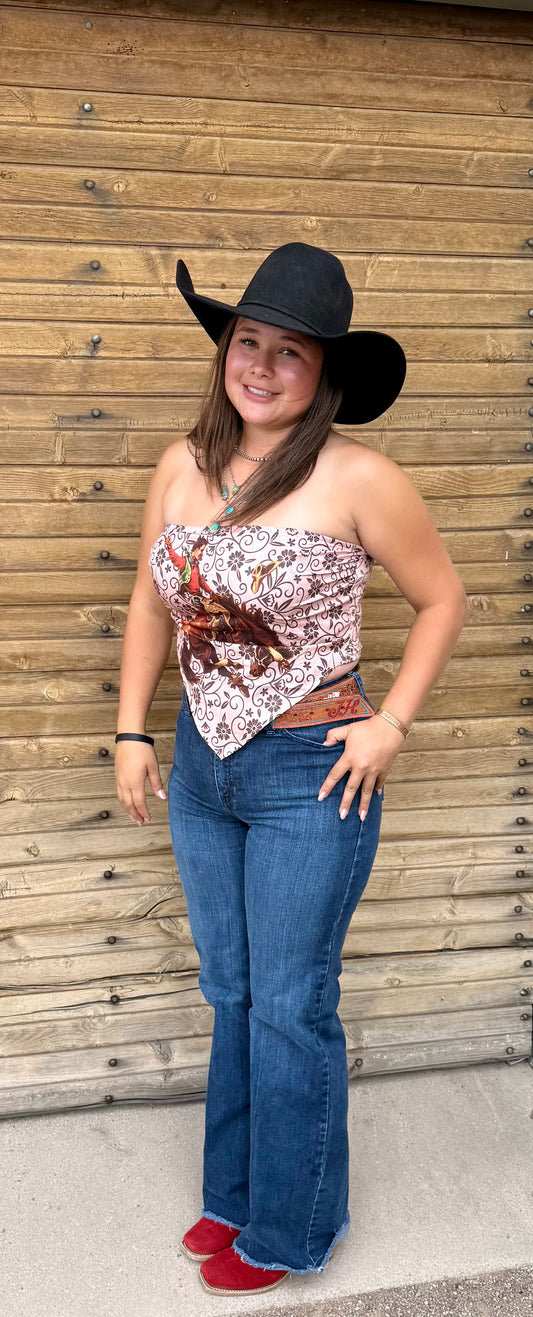 Floral bucking horse top