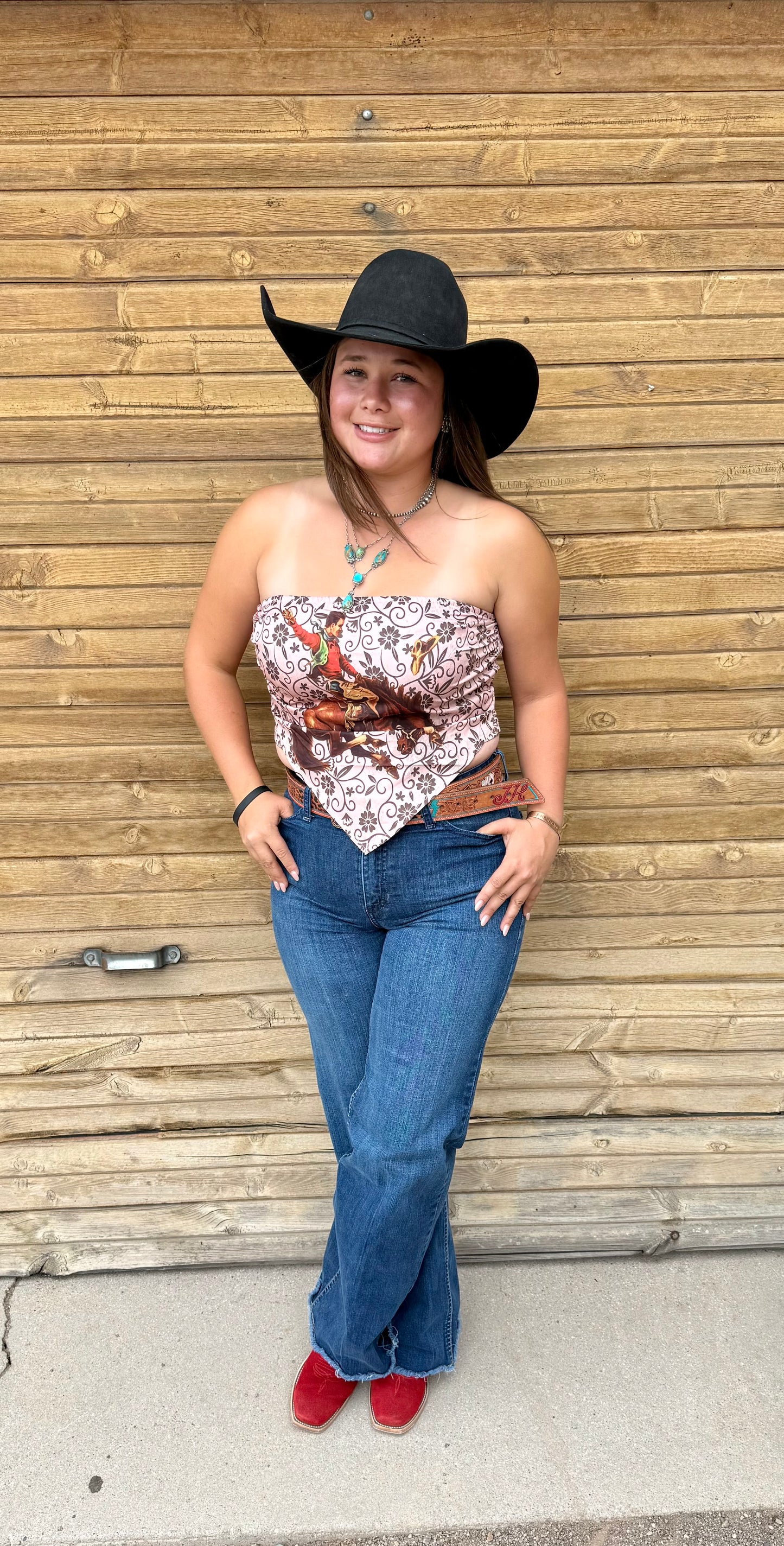 Floral bucking horse top