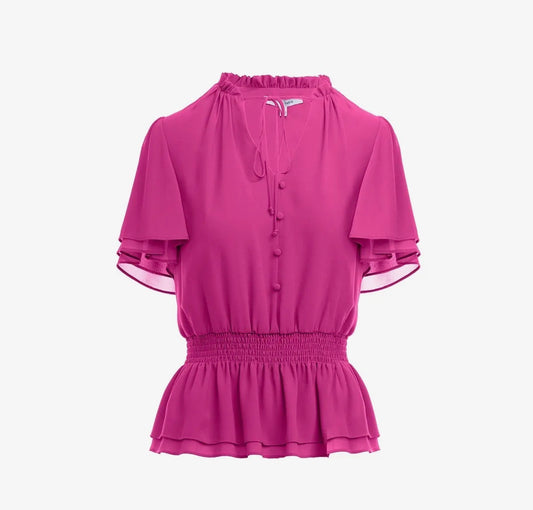Pink BoHo flutter sleeve blouse ￼