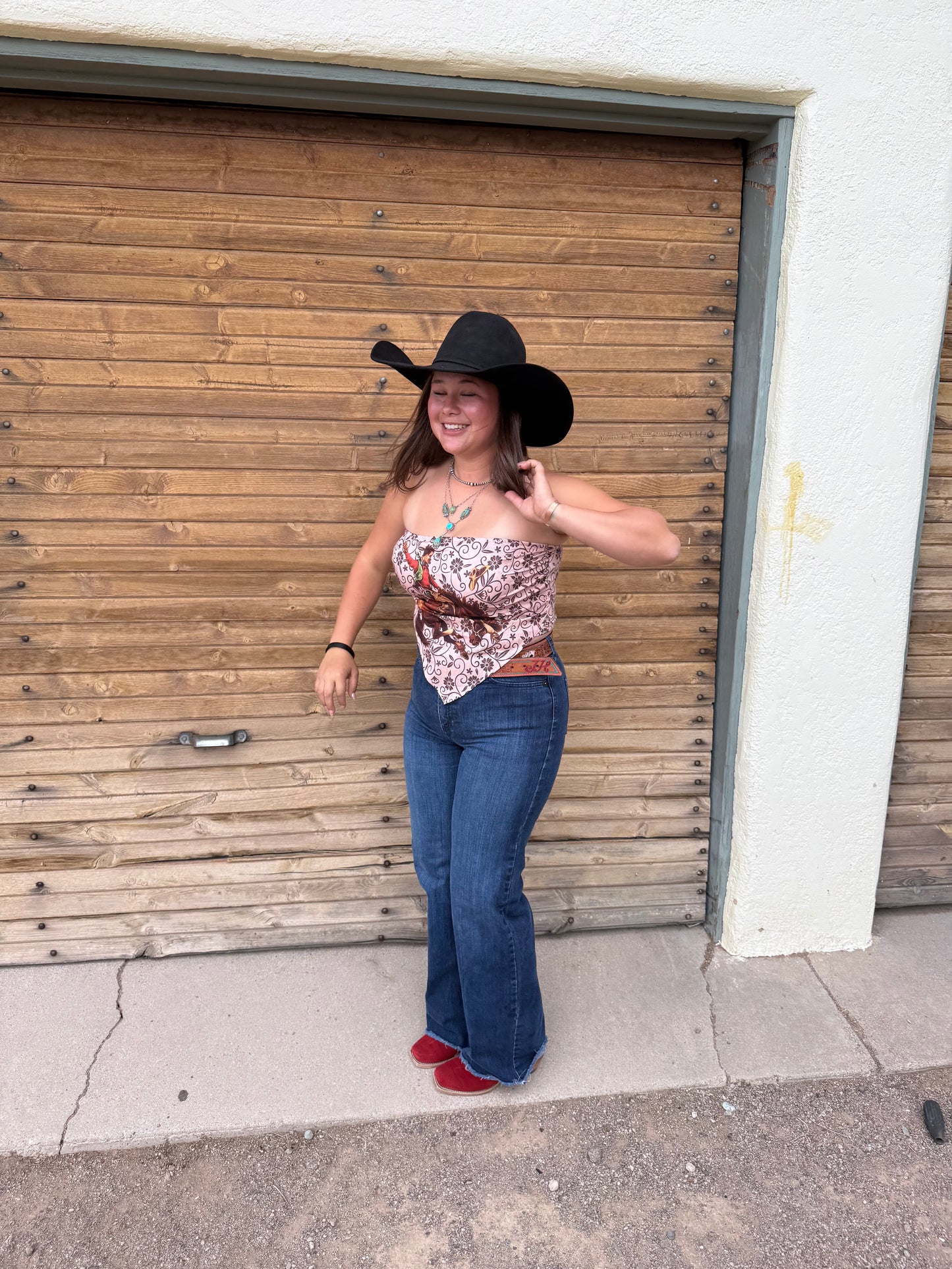 Floral bucking horse top