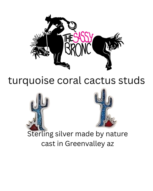 Turquoise coral cactus studs